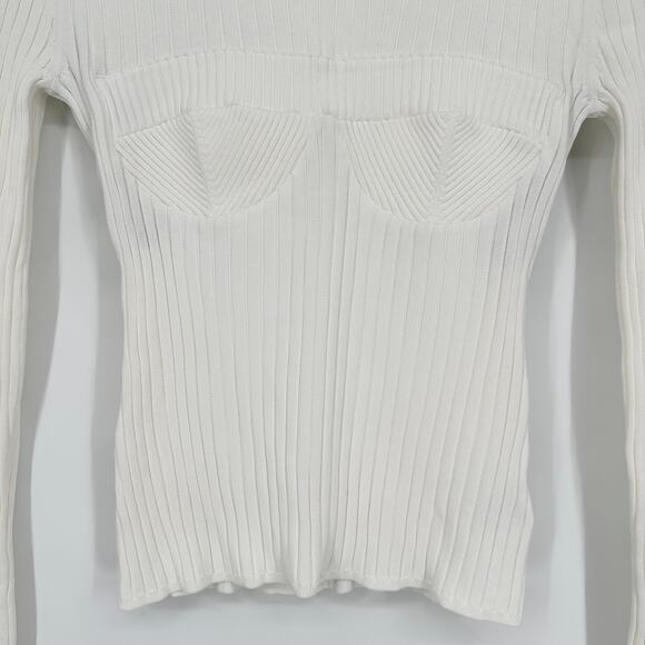 AKNVAS Faye Knit Top Crew Neck Corset Stitch Bustier Ribbed Long Sleeve, White - Picture 9 of 16